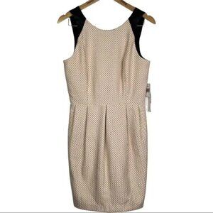 NWT KENSIE PALEST PEACH/BLACK POLKA DOT FAUX LEATHER STRAP FORMAL MIDI DRESS SM.